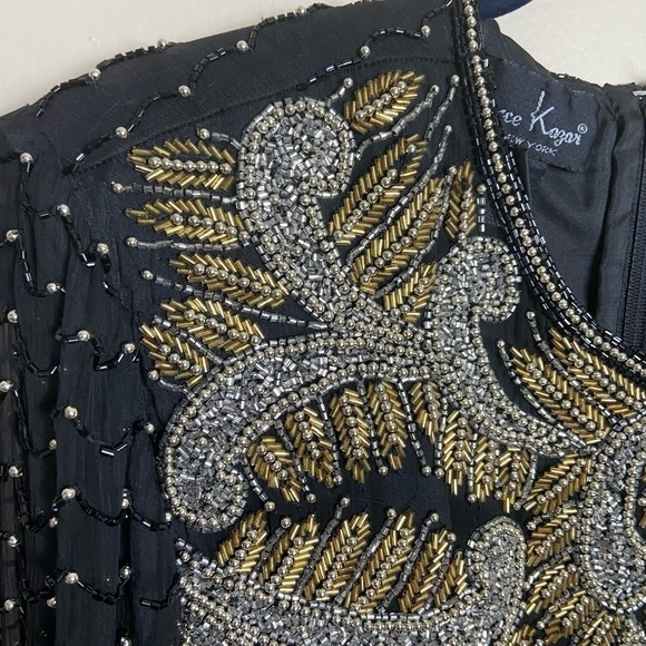 NWT Laurence Kazar Vintage Sequin Beaded Silk Top Black Gold - Picture 5 of 8